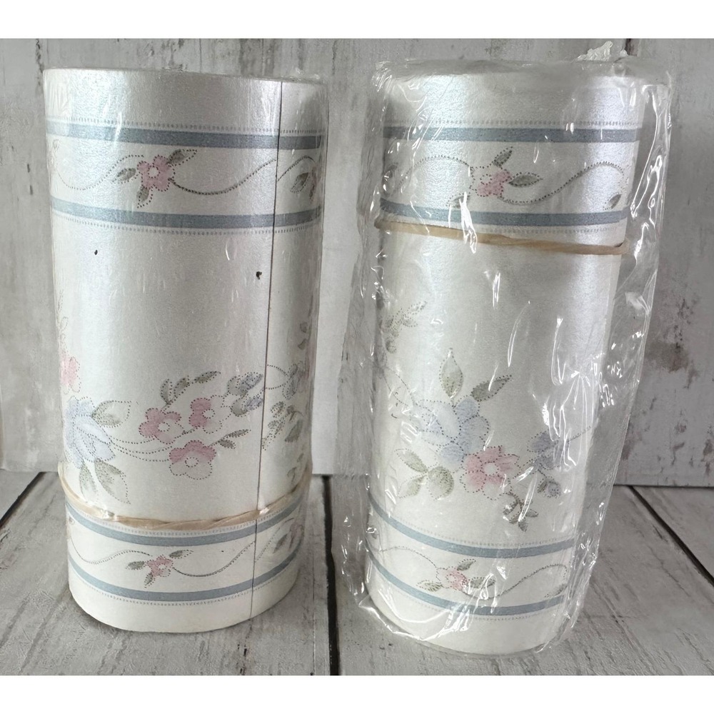 Target Floral 4" Wallpaper Border Blue Pink Flowers Vintage Home Decor 2 Rolls